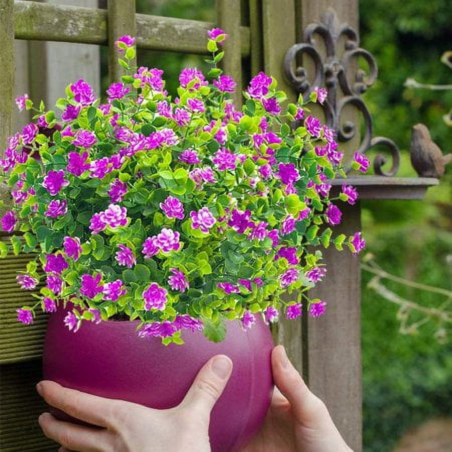 Morttic 12 Bundles Artificial Fake Flowers, Faux Outdoor Plastic Plants UV Resistant Shrubs Outside Indoor Decorations (Purple)