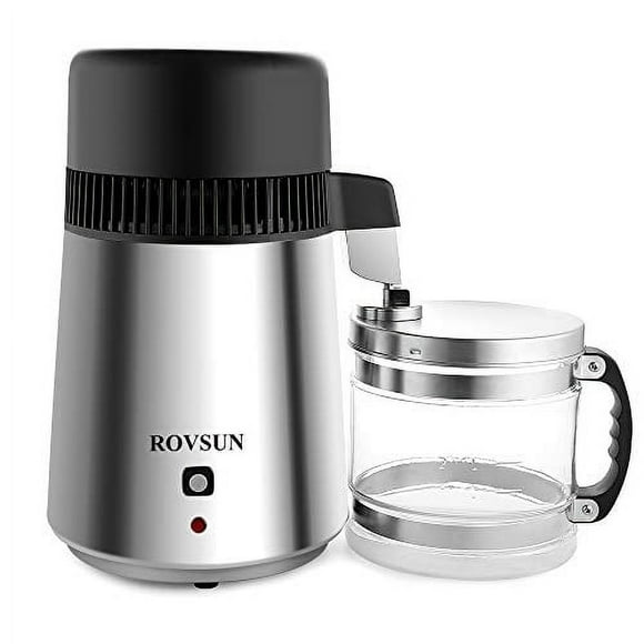 ROVSUN 4L Countertop Water Distiller Machine Stainless Steel for Home, 750W Distilled Water Maker with Glass Container, 1L/H
