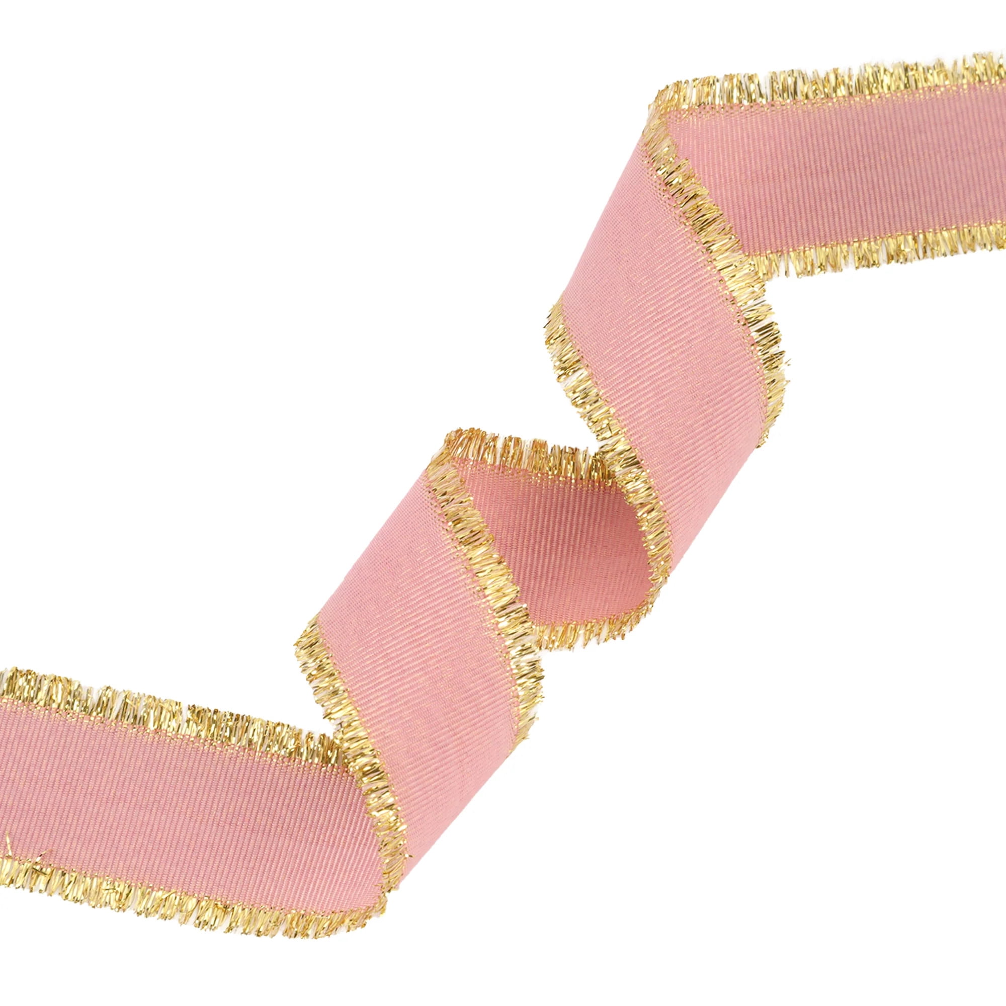 LaRibbons 1" Textured Grosgrain Ribbon | Gold Metallic Fringe Quartz | 25 Yard Roll