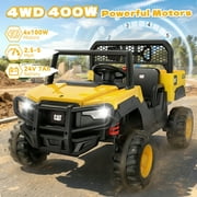 TOKTOO 24V Powered Ride on Dump Truck, Caterpillar Licensed 24V Ride Ons, 2 Seater 24 Volt Ride on Toy for Big Kid with 400W Powerful Wheels, Ride on UTV Car with Dump Bed, Remote, Aged 3-8Y, Yellow