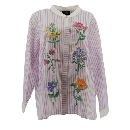 Bob Mackie Floral Embroidered Button Front Shirt A303013