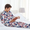 thumbnail image 2 of Mens Pajamas Set - Usa Flag American Football Cool Comfy Long Sleeve Button Up Pajama Sets for Men 2 Piece, Soft Sleepwear Nightwear Pjs Lounge Sets for Men with Pockets, 2 of 5