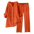 thumbnail image 1 of Conjuntos de 2 piezas para mujer: blusa de pierna ancha y pantalones elásticos. Camisa informal con cuello en V y bolsillos. Ropa urbana para todas las estaciones., 1 of 4