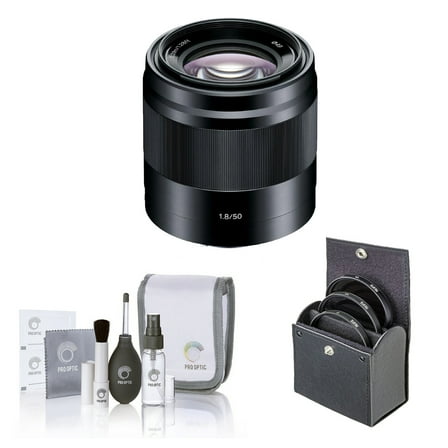 Sony E 50mm f/1.8 OSS Lens for Sony E, Black, Bundle with 49mm Filter Kit and Cleaning Kit