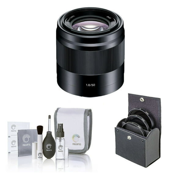 Sony E 50mm f/1.8 OSS Lens for Sony E, Black, Bundle with 49mm Filter Kit and Cleaning Kit