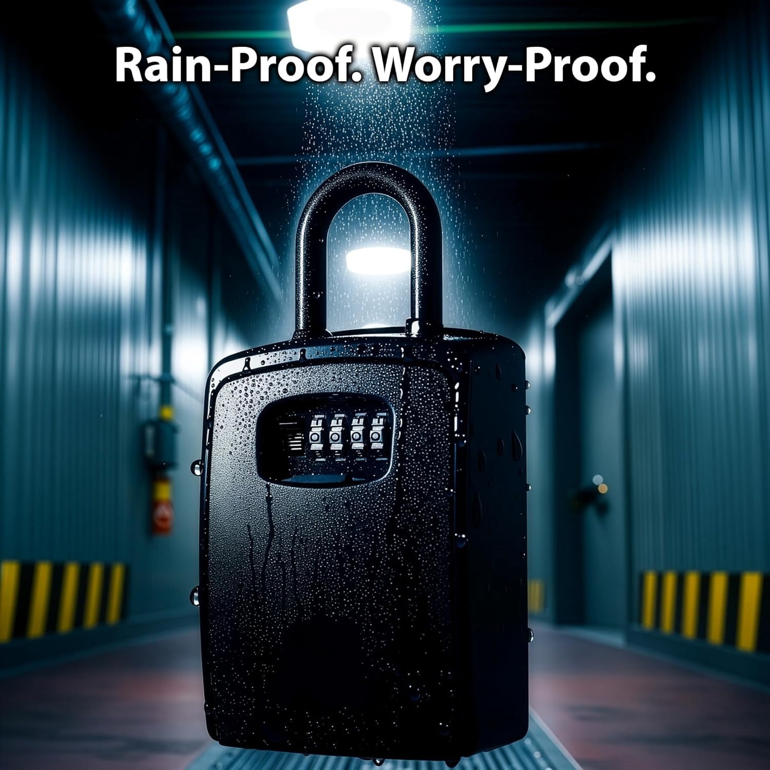 Key Lock Box Portable with U-Shackle – XXL Waterproof Heavy-Duty Metal Safe with 4-Digit Combination for Spare Keys Outside on Door Knob, Fence or Gate (Black, XXL)