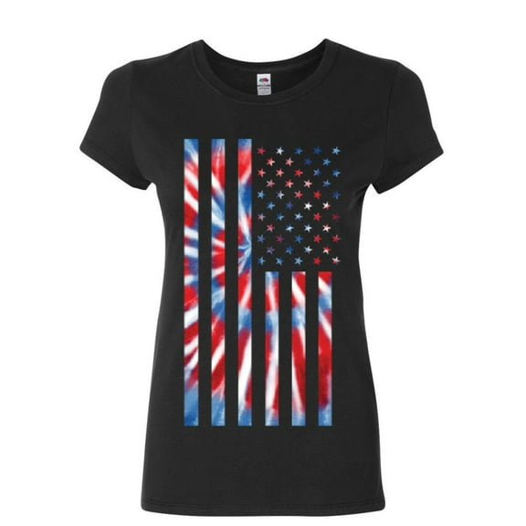 Tee Hunt Tie-Dye American Flag Women's T-Shirt 4th of July Stars and Stripes