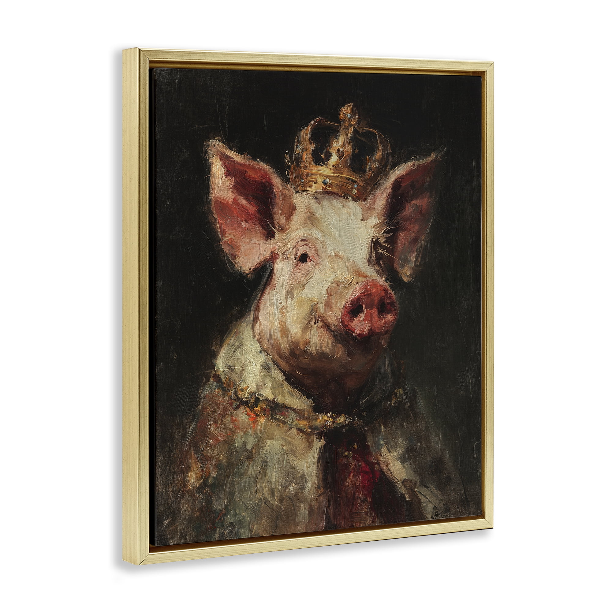 Stupell Industries Royal Swine Portrait Gold Framed Floater Canvas Wall Art, design by Svetlana Aleynikova