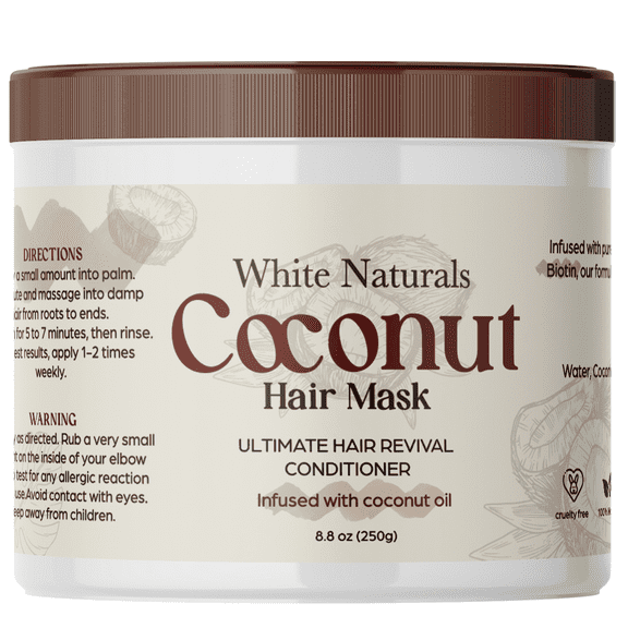 Coconut Hair Mask-Deep Conditioning Treatment, Coconut Cream Hair Mask with Shea Butter, Argan Oil, Avocado Oil, and Other Vitamins, by White Naturals