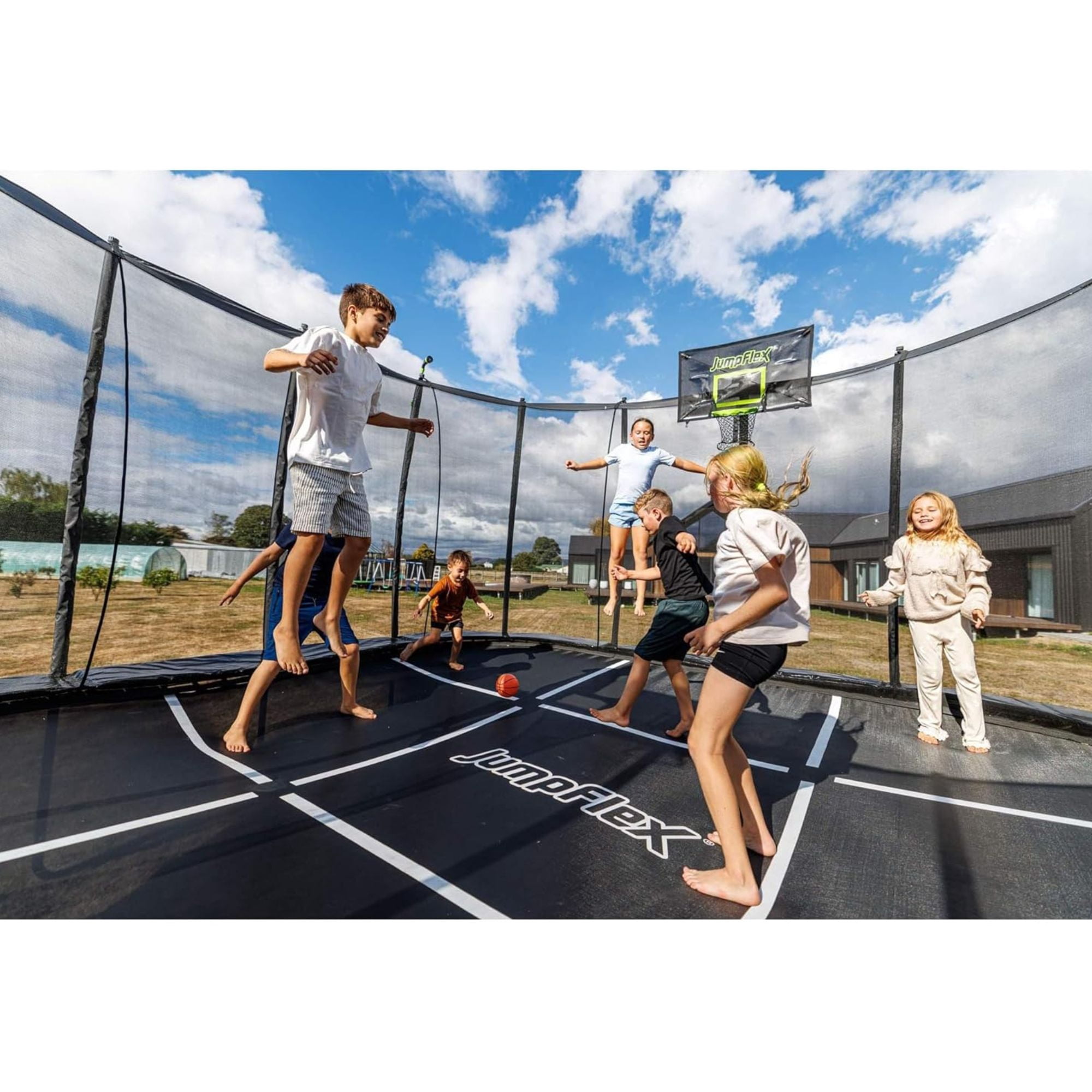 JumpFlex MEGA 17' Trampoline Outdoor Jumping Play Set with SMARTSHADE Canopy Cover