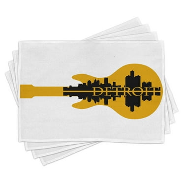 Ambesonne Detroit Place Mats Set of 4, Electric Guitar Music, Standard Size, Yellow Black