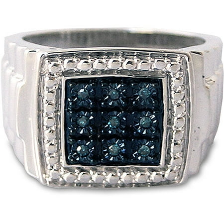 Men's Blue Diamond Accent Nine-Stone Sterling Silver Ring