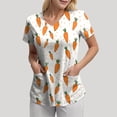 thumbnail image 7 of GEWSEY Easter Scrub Tops Women Cute Bunny Colorful Eggs Print Nursing Scrubs Plus Size V Neck Short Sleeve Nurse Uniform (Beige, XL), 7 of 7
