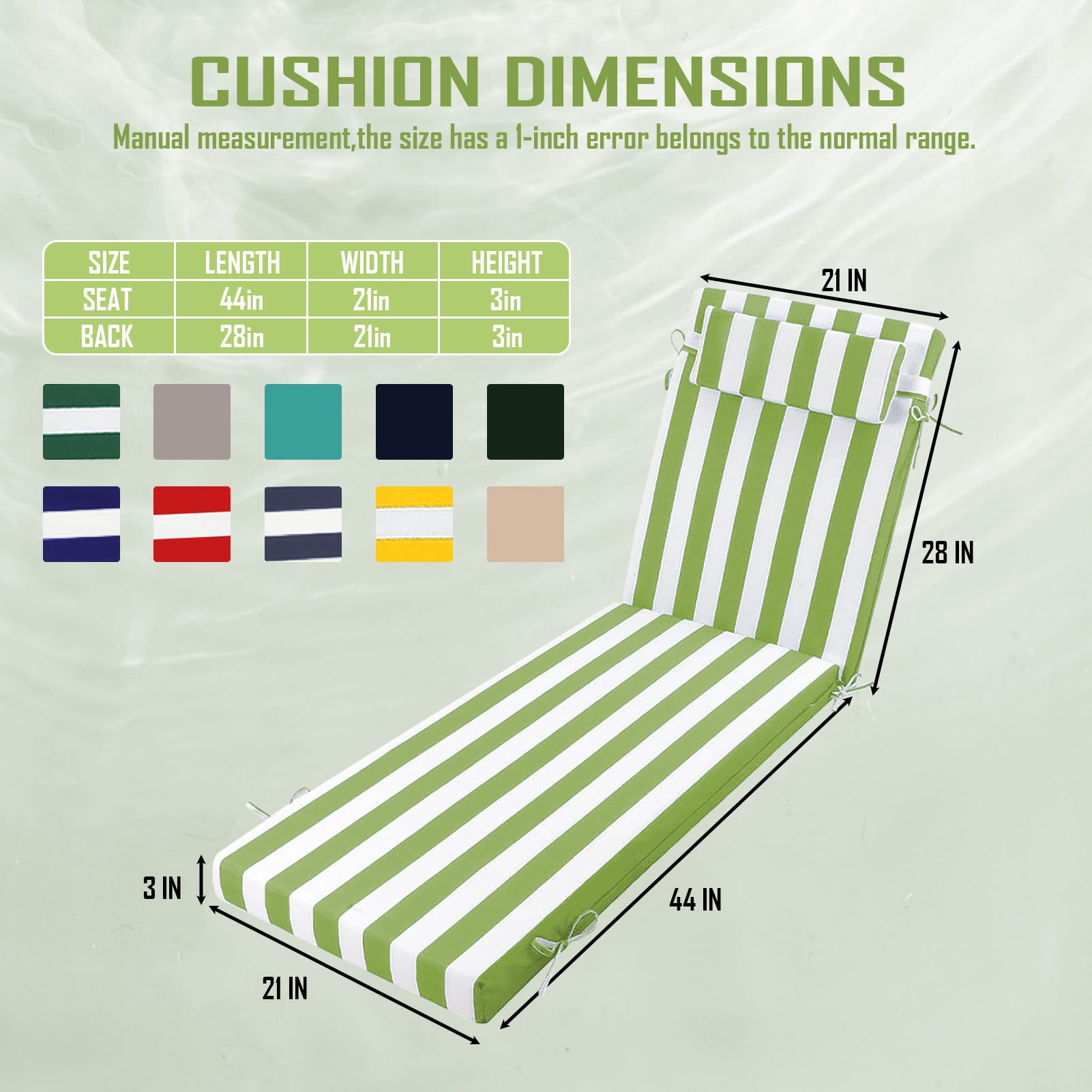 Outdoor Chaise Lounge Cushion with Adjustable Headrest and Straps