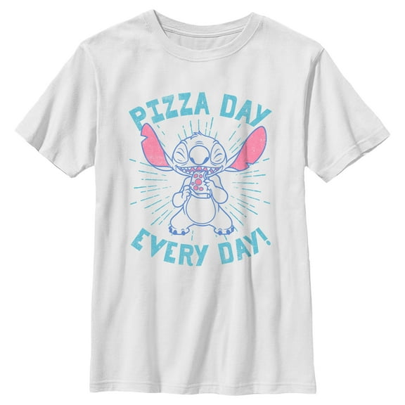 Boy's Lilo & Stitch Pizza Day Every Day Stitch  Graphic Tee White Small