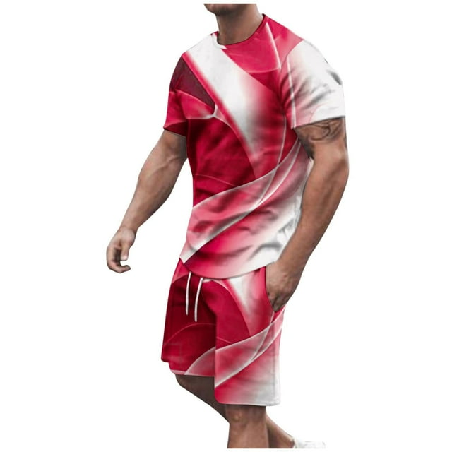 Mens Pantalones Casuales Cuello Redondo Impresión de Manga Corta Blusa Y Pantalones Cortos Traje, Pantalones de Traje para Hombres