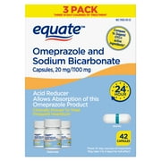 Equate Omeprazole and Sodium Bicarbonate Capsules, 20 mg/1100 mg, Acid Reducer, 42 Count