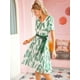 thumbnail image 3 of Vestido fluido bohemio para mujer con estampado de hojas de verano vestidos de gasa con mangas aleteo Verde blanco M, 3 of 6