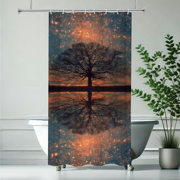 RKSupls Christmas Shower Curtain, Tree of Life Theme Shower Curtain with Hooks for Christmas Home Bathroom Decor Washable Curtains, 36x72 in