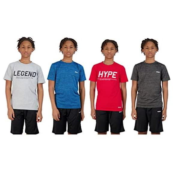 Hind 4-Pack Boys Youth Quick-Dry Breathable Performance Active Athletic T Shirts (Gray-Blue-Red-Charcoal, 10-12)