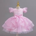 thumbnail image 3 of Lace Flower Sleeveless Gown Dress with Bow Decoration for Girls, Kids Wedding Bridesmaid Pageant Party Formal Long Gown Princess Tulle Floral Embroidery Girl Birthday Party Dresses - 2-10T, 3 of 7