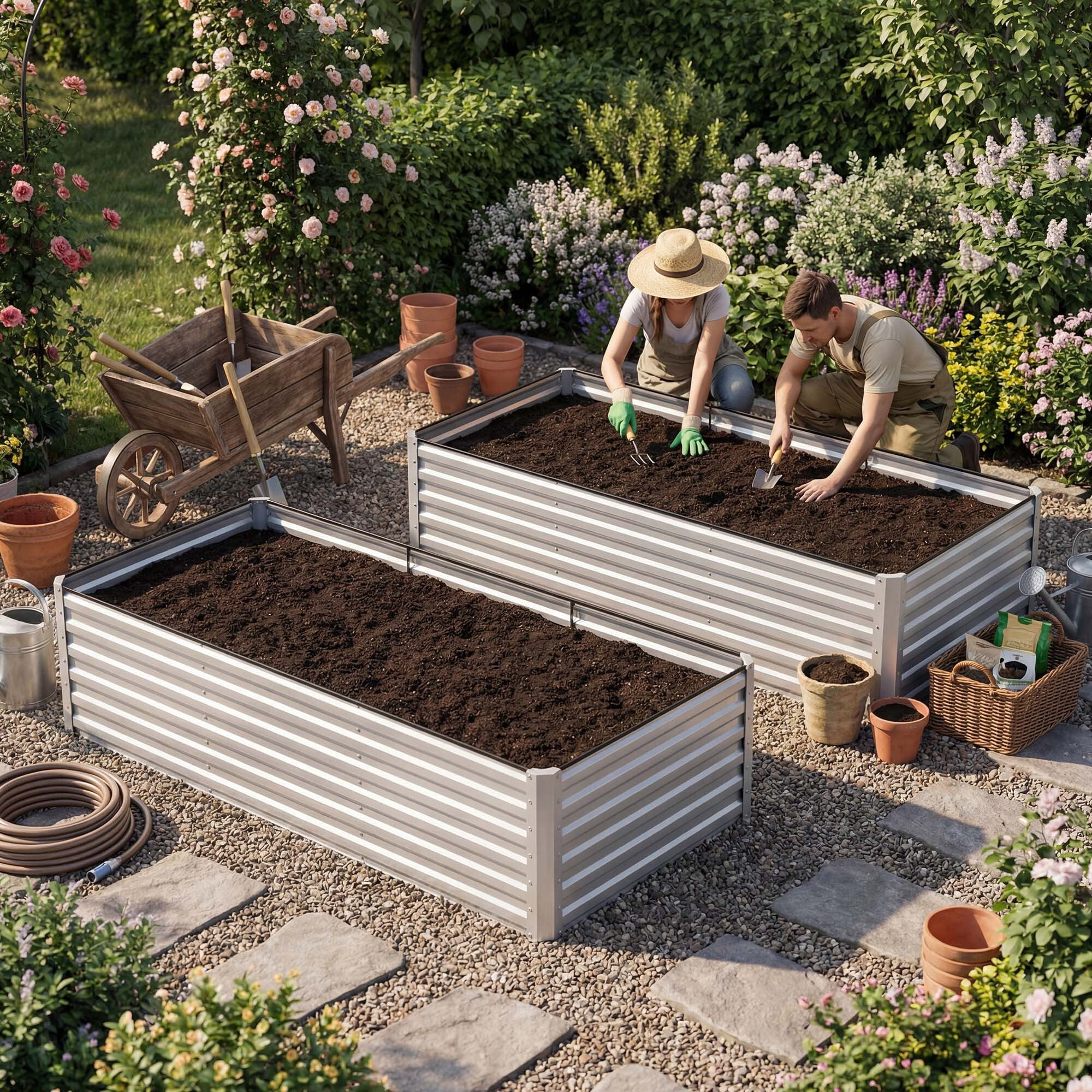 Uforic Galvanized Raised Garden Bed Kit, Metal Planter Box with Gloves, Metal Raised Garden Beds for Vegetables,Silver,8x4x2ft
