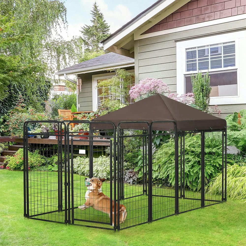 Topcobe Dog Kennel Outdoor with Waterproof Canopy, Dog Run with Chain Link, Secure Lock for Backyard and Patio, Large and Medium Sized Dogs, Outside Pet Shelter, Small Animal Habitat