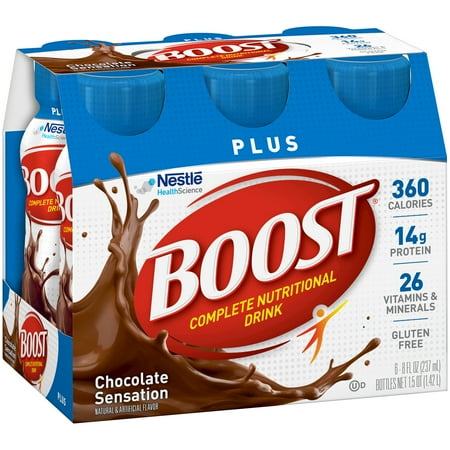 BOOST PLUS Complete Nutritional Drink, Chocolate Sensation, 8 fl oz Bottle, 6 Pack