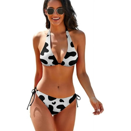 Cow Print Bikini Sets String Halter Triangle Bathing Suits Swimsuit for Women