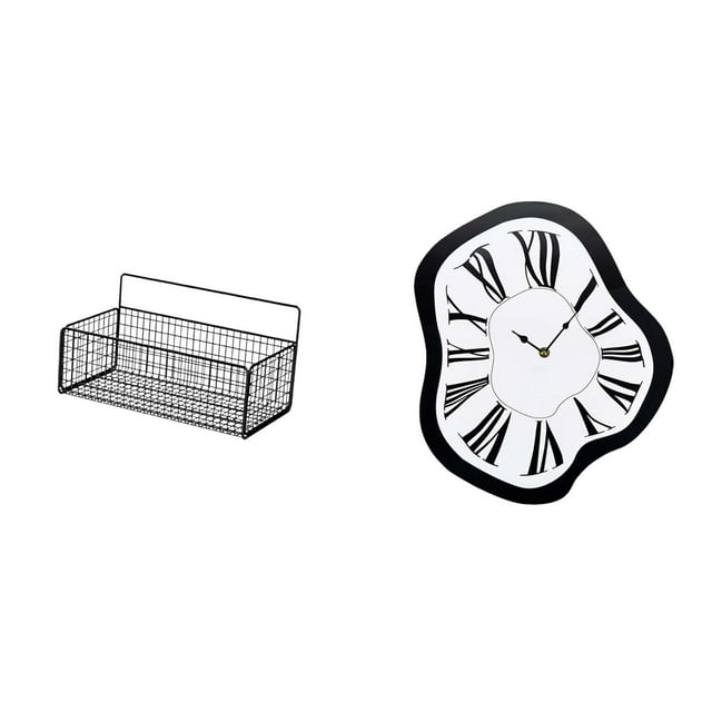 Cesta de almacenamiento,Cesta organizadora de almacenamiento de cocina colgante de alambre,Organizador de pared para baño con cesta de almacenamiento de alambre,Reloj de pared,Reloj de pared
