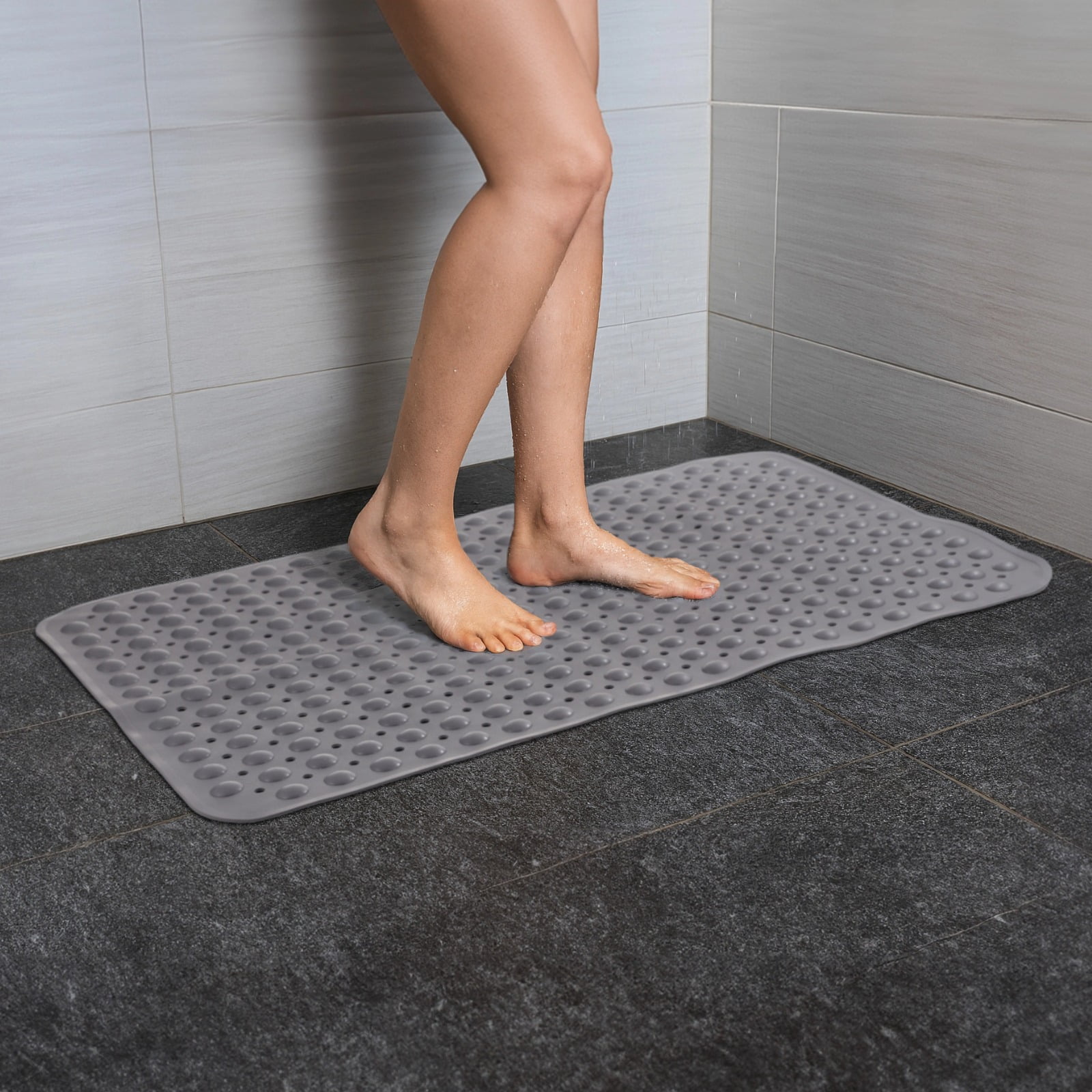 Extra Large Non-Slip Shower Mat – 35.4" x 23.6" TPE Bath Mat with Drain Holes & Suction Cups, Anti-Slip Safety Mat for Walk-In Showers, Elderly, Pregnant Women & Kids, Quick-Drying Design