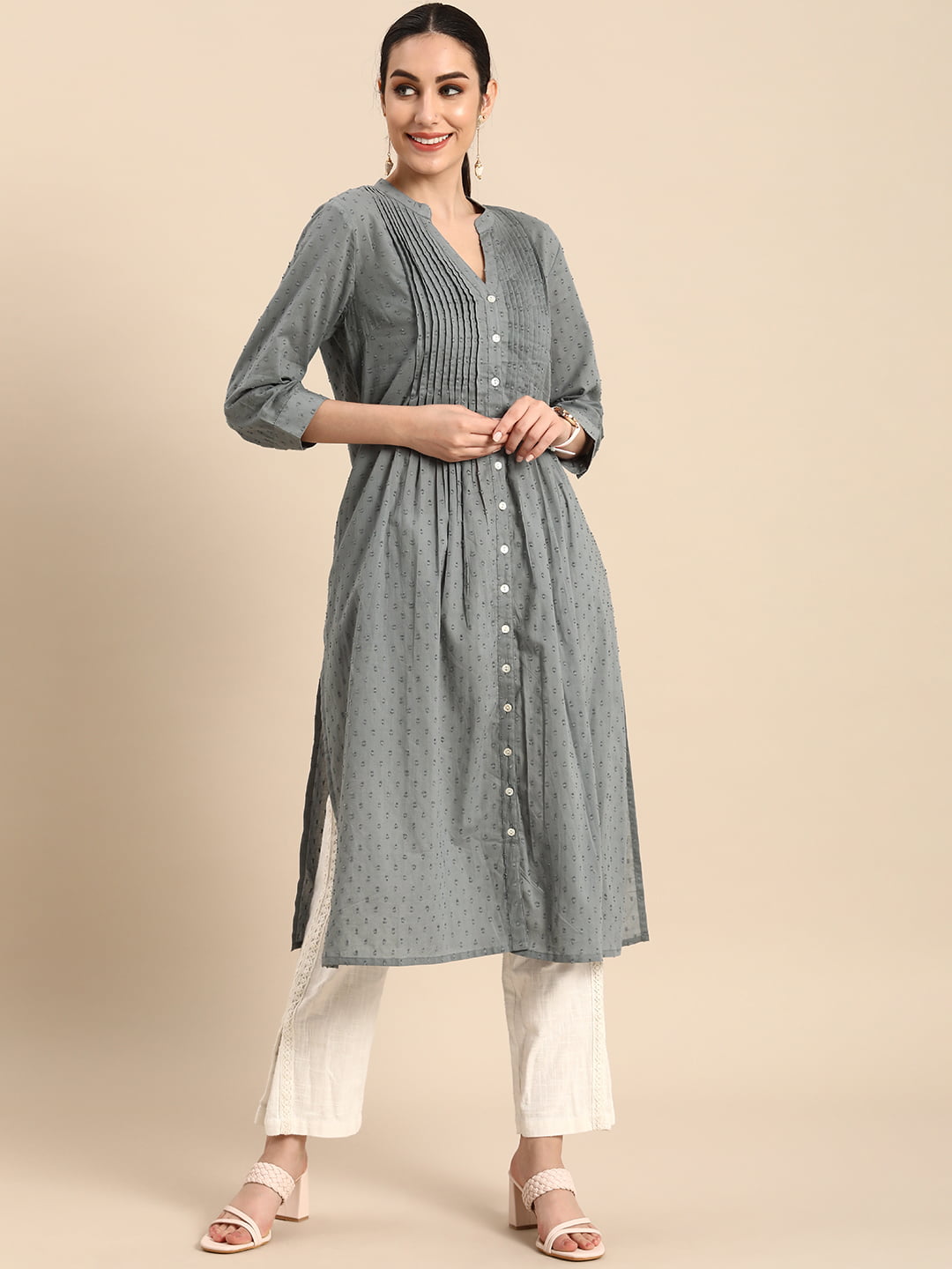Sizzle Grey Cotton Printed Kurti With Pencil Pant – Chandler Fashions