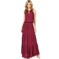 thumbnail image 4 of Love Stitch Women's High Neck Halter, Smocked Waist Maxi Dress (M, Sangria), 4 of 4