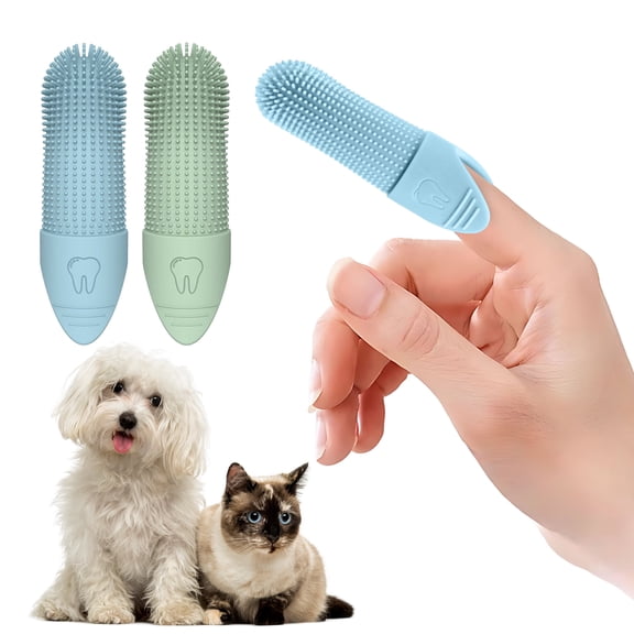 Jack & Milo 2-Pack Soft Silicone Pet Toothbrush – Gentle Finger Toothbrush for Small Dogs, Puppies & Cats – Safe Oral Care for Baby Pets – Promotes Healthy Teeth & Gums – Blue & Green