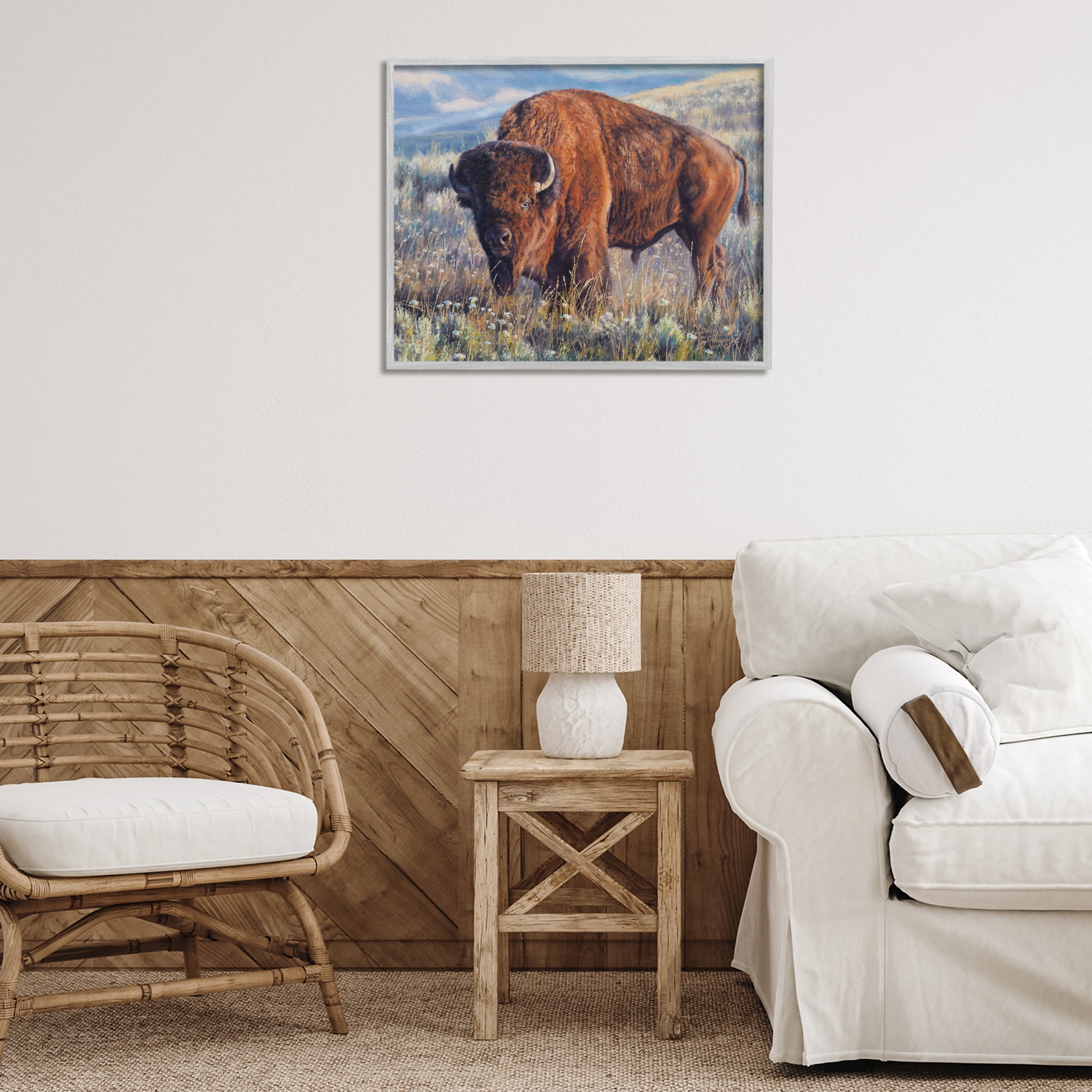 Stupell Industries Prairie King Bison Landscape Photography Gray Framed Art Print Wall Art, 30 x 24
