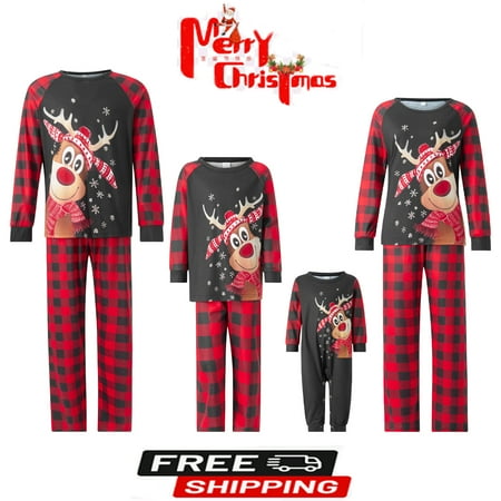 

Christmas Family Matching Pajamas Set Elk Print T-shirt + Plaid Pants Pajamas Set