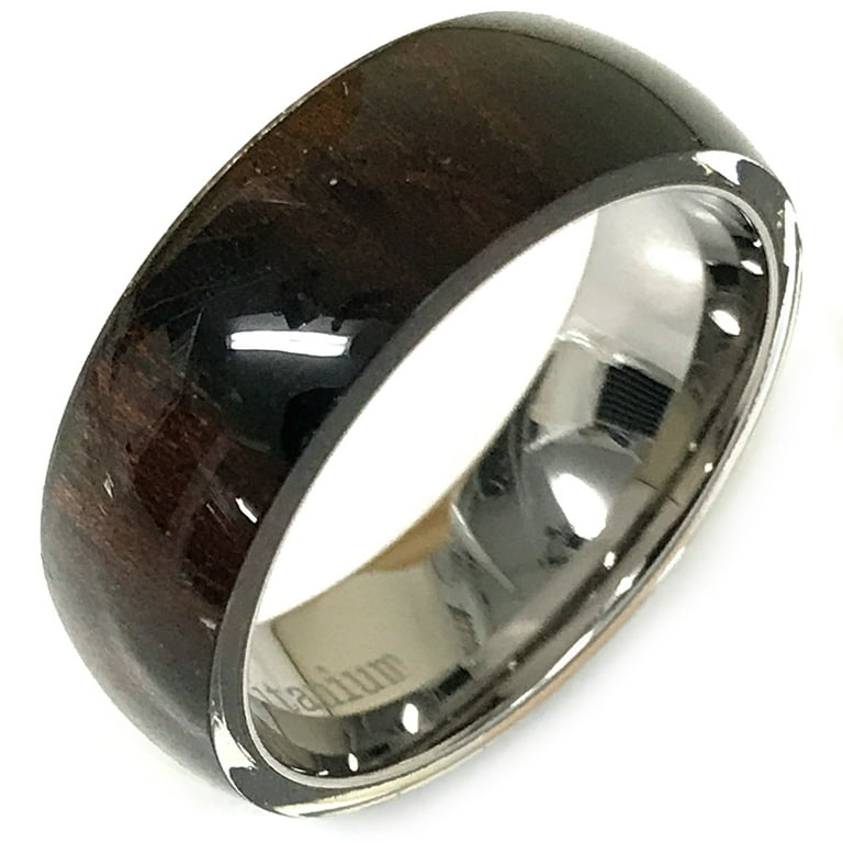 8mm Mens or Ladies With Pure Hawaiian Dark Koa Wood Domed Top