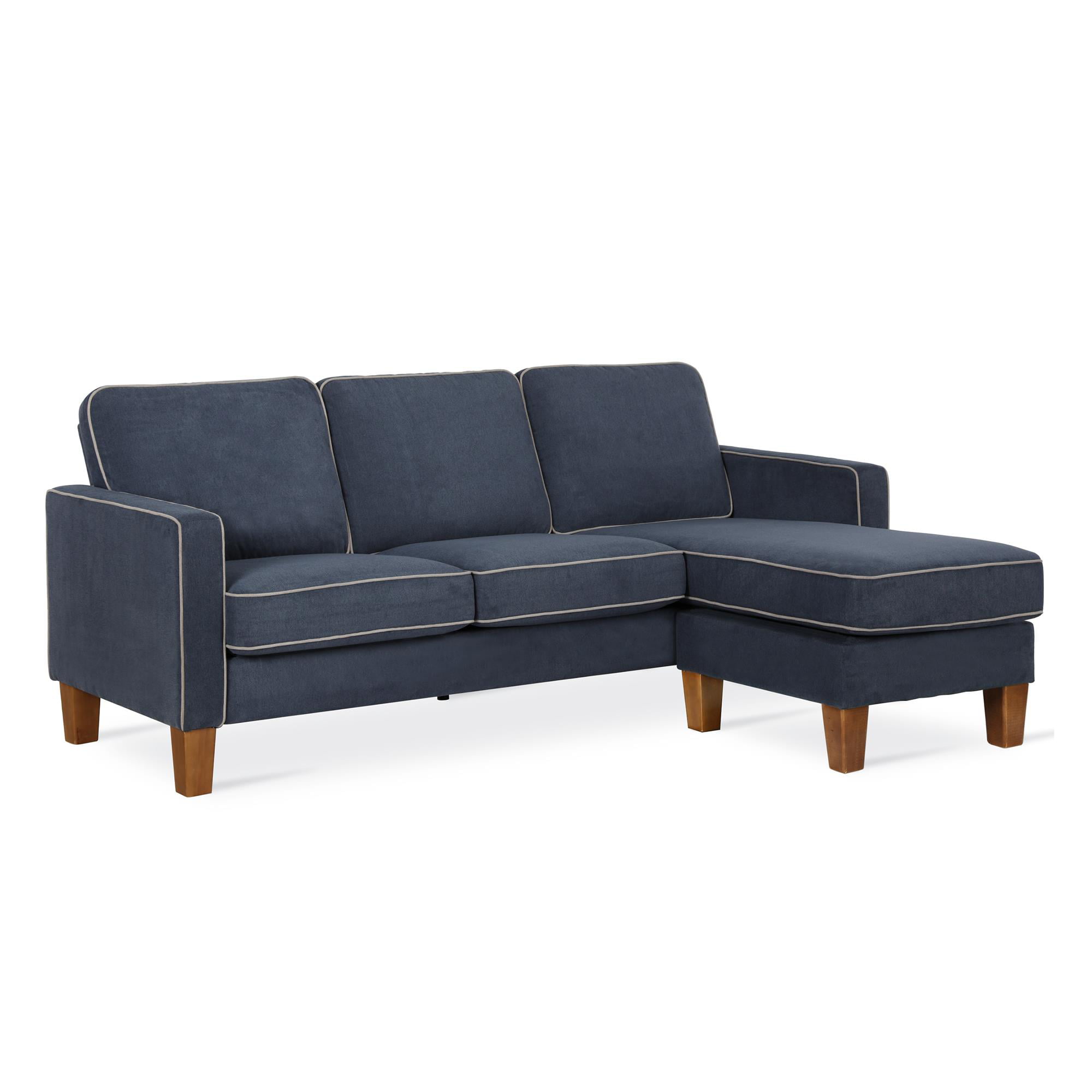 Novogratz Bowen Sectional Sofa with Contrast Welting, Blue