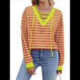 thumbnail image 3 of Sudadera Holgada Informal de Larga con Cuello Redondo y Bloques de Color para Mujer Naranja y Amarillo XL, 3 of 9