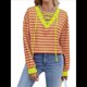 thumbnail image 3 of Sudadera Holgada Informal de Larga con Cuello Redondo y Bloques de Color para Mujer Naranja y Amarillo S, 3 of 9