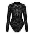 thumbnail image 6 of Ujnder Women's Nightgowns Lace Mesh Flocked Print Long Sleeve Jumpsuit Lightweight for Loungewear Black S, 6 of 6