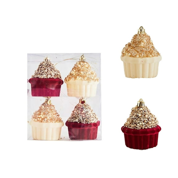 Luoshdecor Christmas Cupcake Ornaments,4Pcs Glitter Sequins Cupcake Dessert Decor for Xmas Tree Pendant Home Birthday Party Decoration