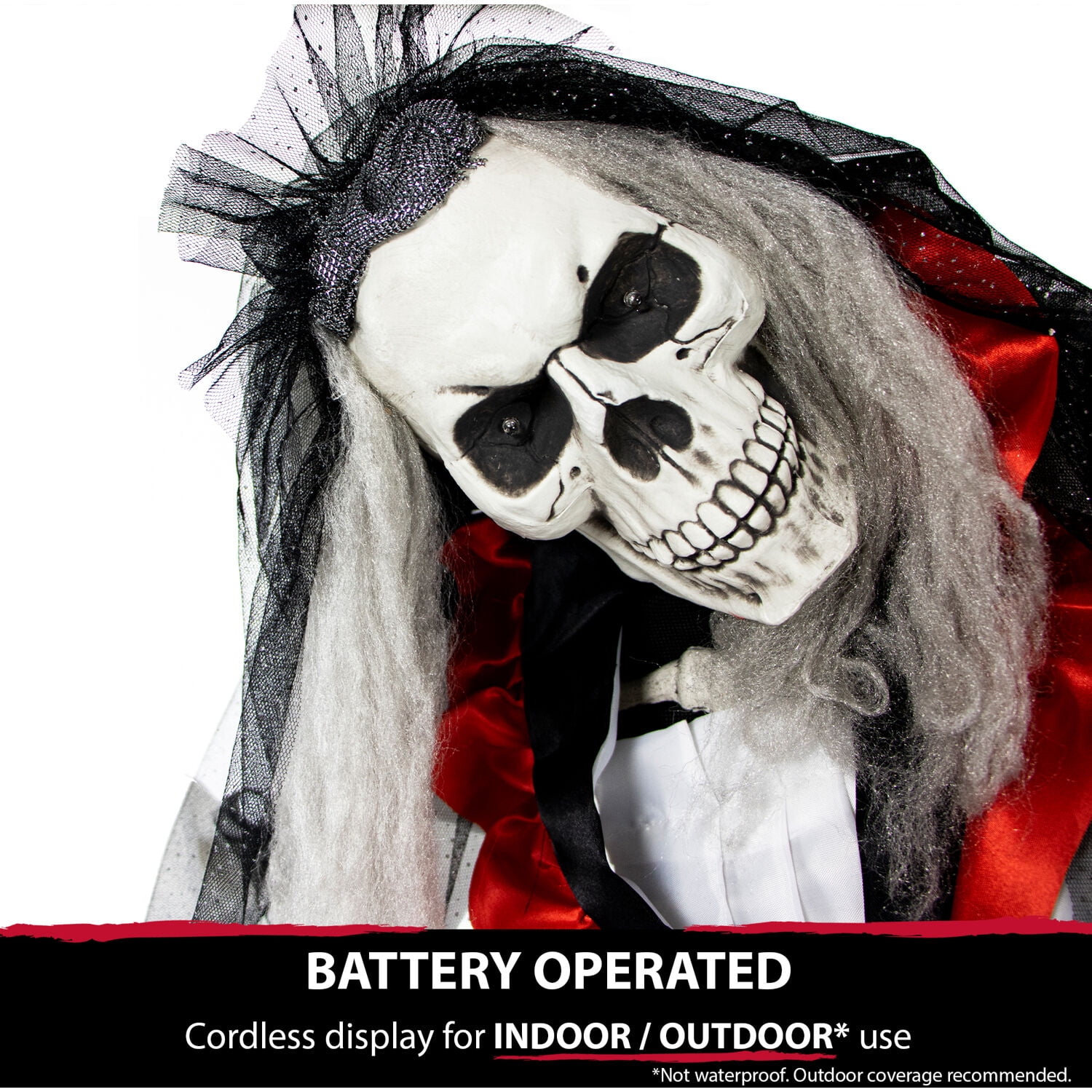 Haunted Hill Farm 65" H 3.5lbs Life-Size Animatronic Skeleton Bride, Halloween Decor, HHBRIDE-1FLSA