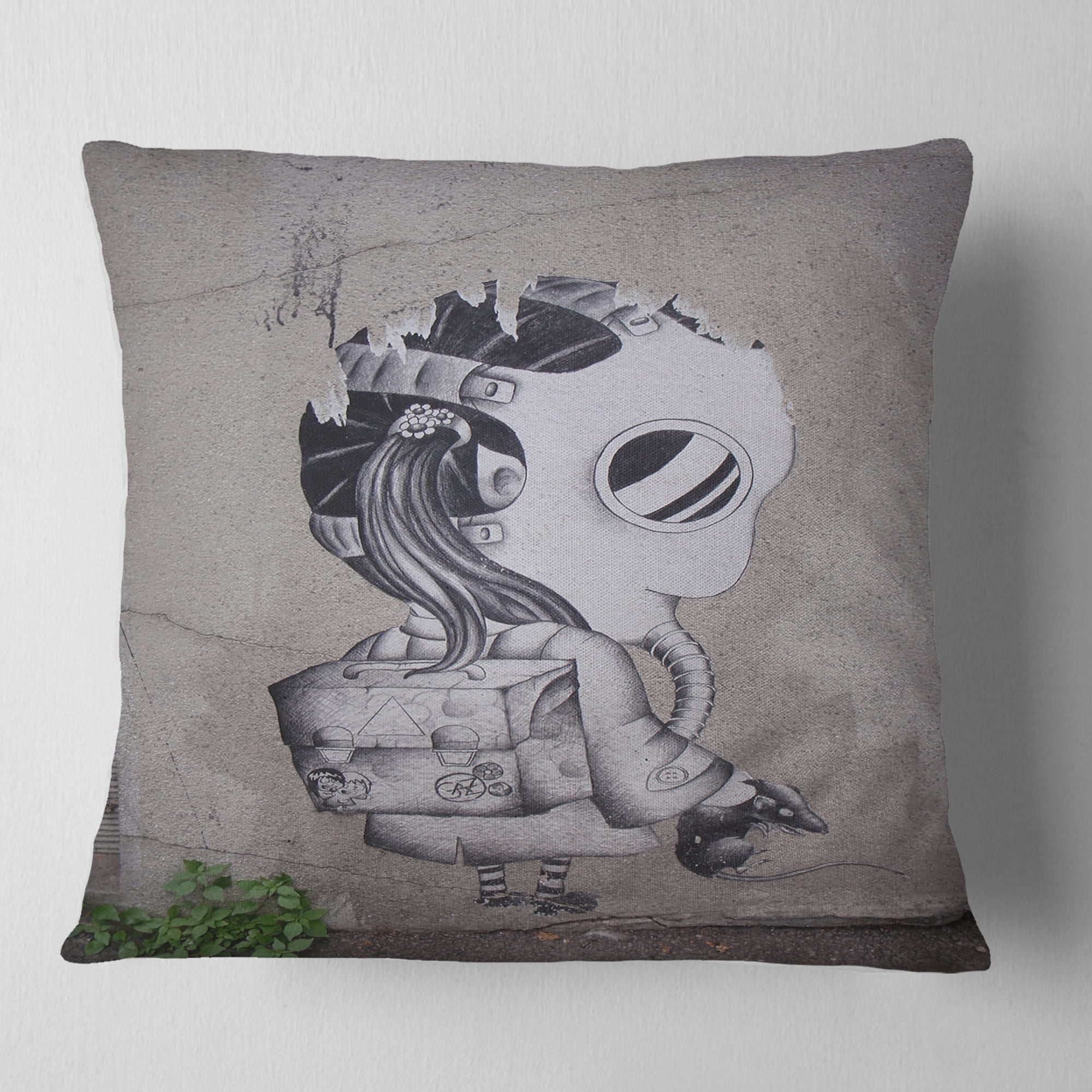 Designart Rat Catcher Robot - Street Art Throw Pillow - 18x18