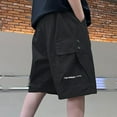 thumbnail image 2 of Boy Cargo Shorts Size 14-16 9-10 Years Loose Shorts Boy Cargo Shorts Y2k Shorts Boys Summer Shorts Elastic Waist Outdoor Cargo Bottoms #Black, 2 of 6