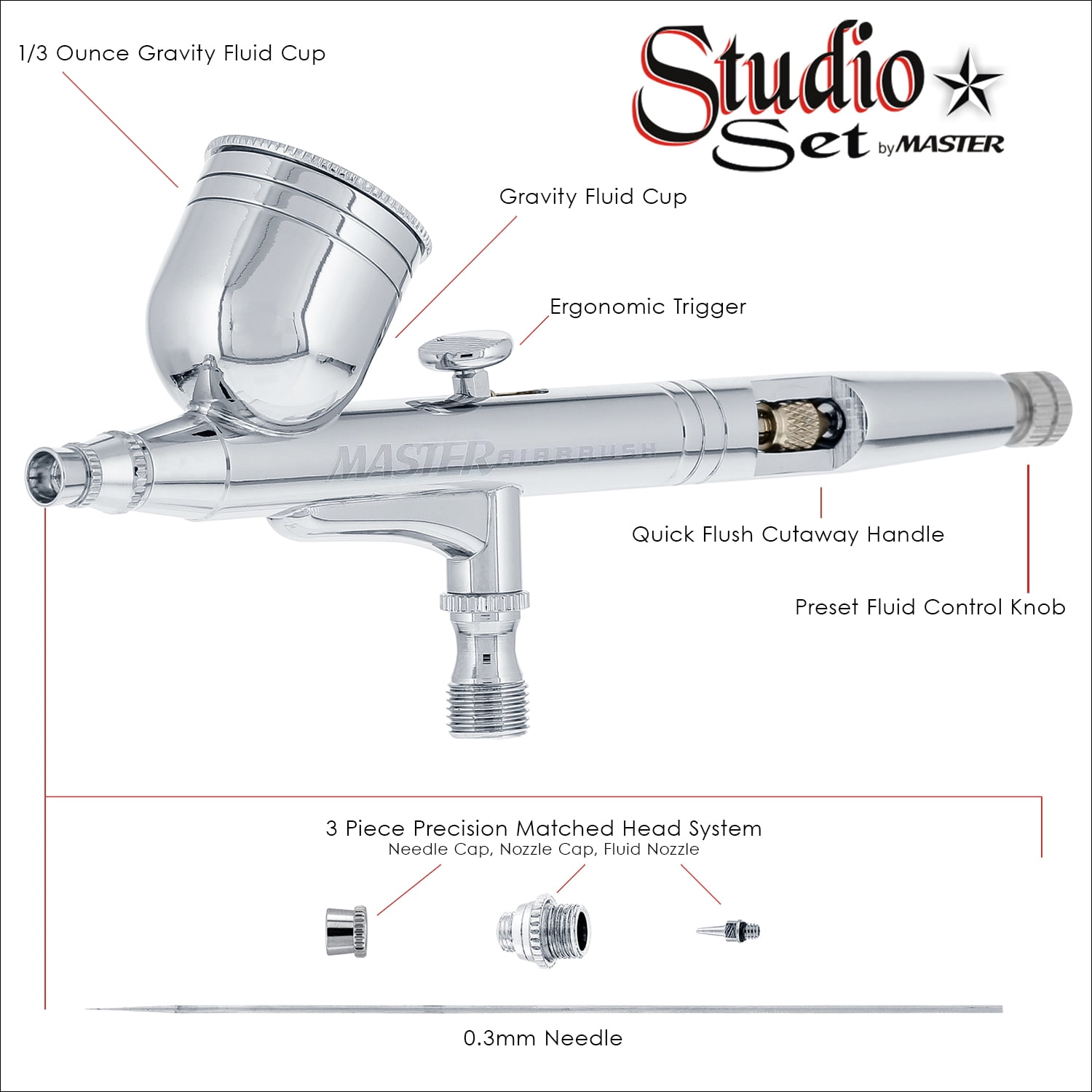 Pro Dual-Action Gravity Feed 6 Airbrush Set Cake Tattoo Hobby Craft Auto Paint