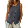 thumbnail image 4 of DeHolifer Linen Tank Tops for Women Summer Sleeveless Button Crewneck Linen Shirts Trendy Beach Casual Blouses Gray 2XL, 4 of 8