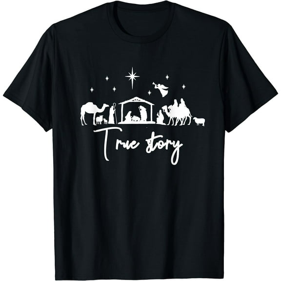 True Story Nativity Christmas Baby Jesus Manger Catholic T-Shirt Black 4X-Large