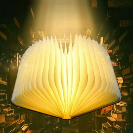 

Book Lamp Folding Shaped LED Book Light USB Rechargeable Magnetic Wooden Desk Lamp with 1700mAh/600Lumen Lithium Battery Bedside Night Light Gift Decorative Lights [Energy Class A+++]