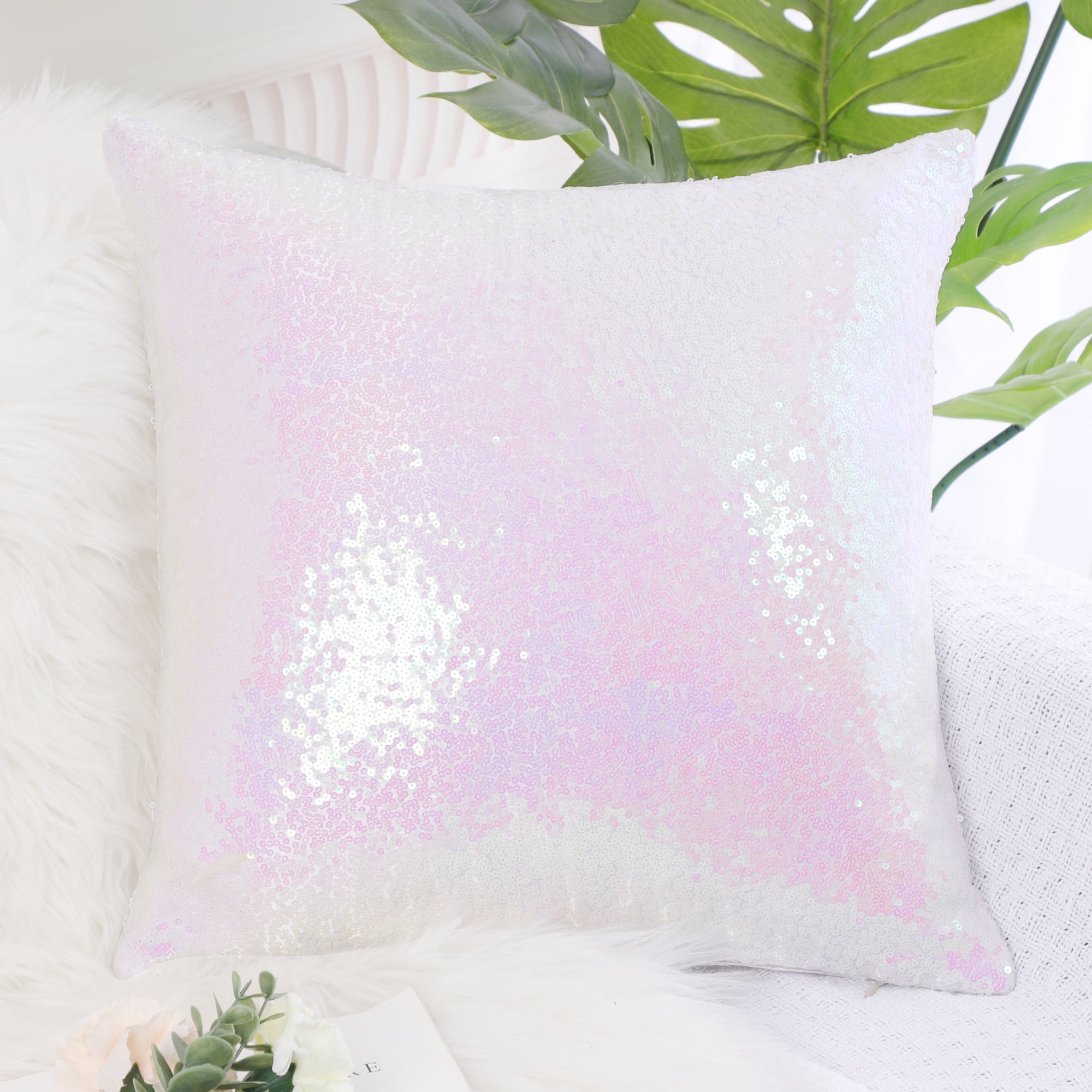 NEW LITTLE PRINCESS SEQUIN FILLED CUSHION 40CM x 40CM PINK/WHITE IDEAL GIFT 